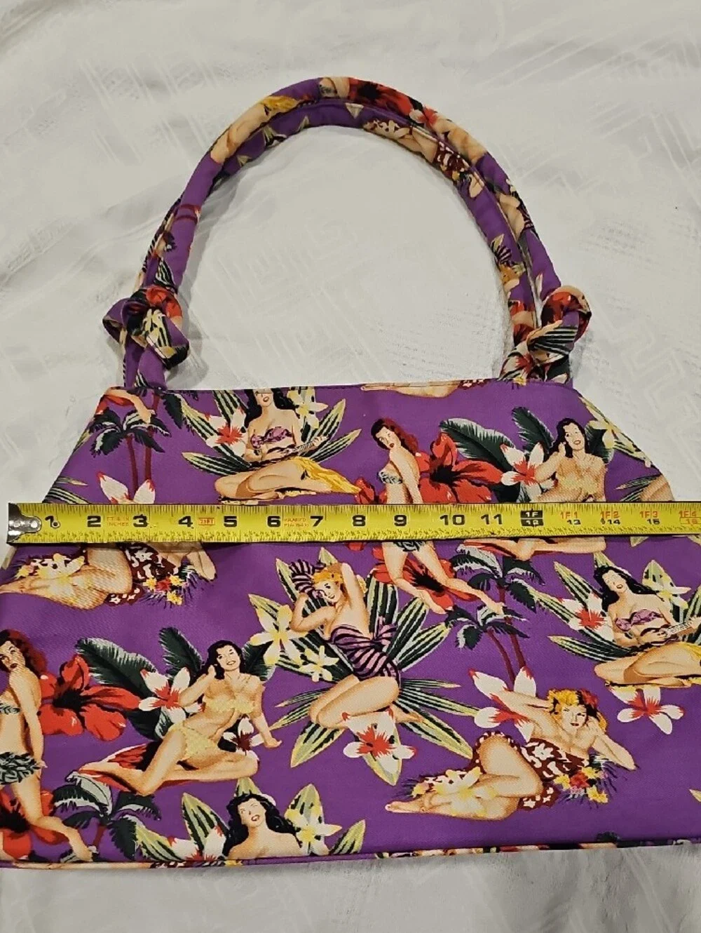 Purple Tropical Pin-Up Print Women's Shoulder Bag